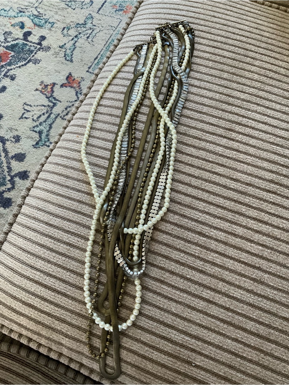 Multi-Strand Pearl and Bead Statement Necklace - Ivory and Olive